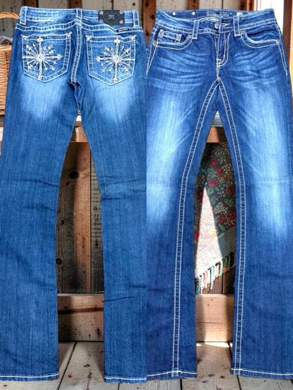 Y2K  Boot Cut Miss Me Jean 28"(Fit 29x33")  Embellished  Studs Embroide Blue(81
